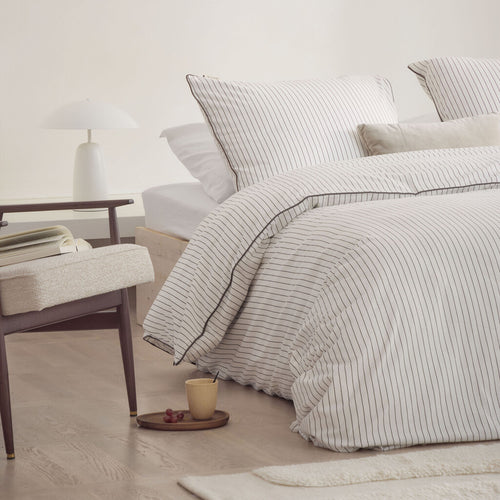 Walra - Dekbedovertrek Gentle Stripes - 140x220 cm - Off White / Bruin