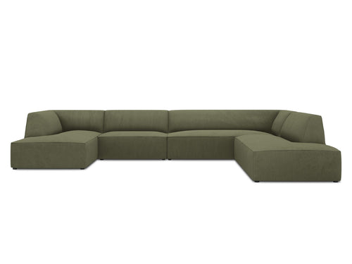 Micadoni Panoramische hoekbank rechts Ruby 7-zits, ribfluwelen, groente - 273x366x69cm