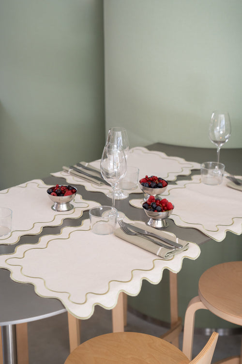 Kulu Club placemats Wavy - linnenmix - beige/groen - set van 2 - vtwonen shop