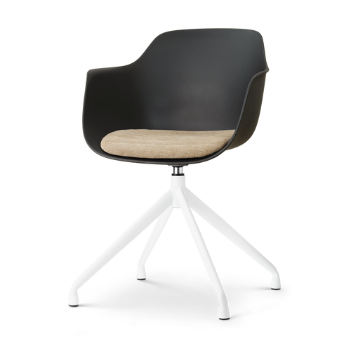 Nolon Nola-Liz draaibare eetkamerstoel zwart met nougatbruin zitkussen - wit onderstel