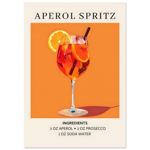 Artfulprints Poster met Lijst Aperol Spritz - Ingrediënten   - 70x100 cm - Oranje