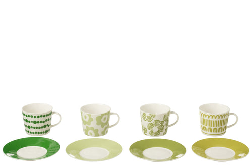 J-Line kop + schoteltje - keramiek - groen - large - giftbox - 4 stuks
