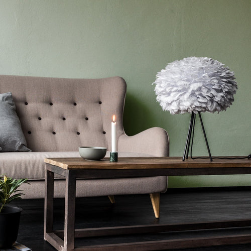 Umage Eos Medium tafellamp light grey - met tripod zwart - Ø 45 cm - vtwonen shop