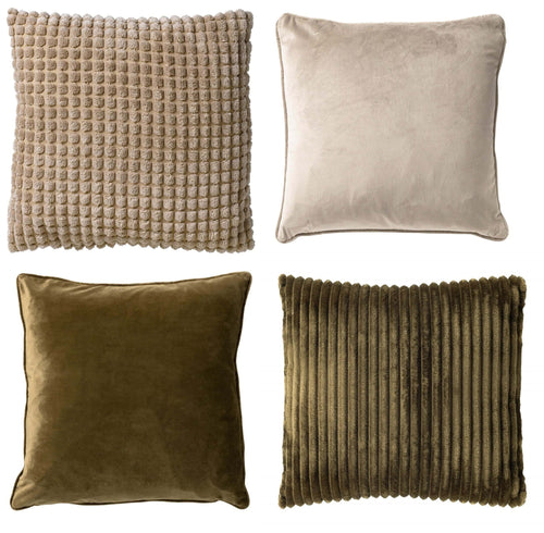 Dutch Decor - KUSSENSET - 4-delig Mixed Textures - 45x45 cm - inclusief binnenkussens - groen, beige