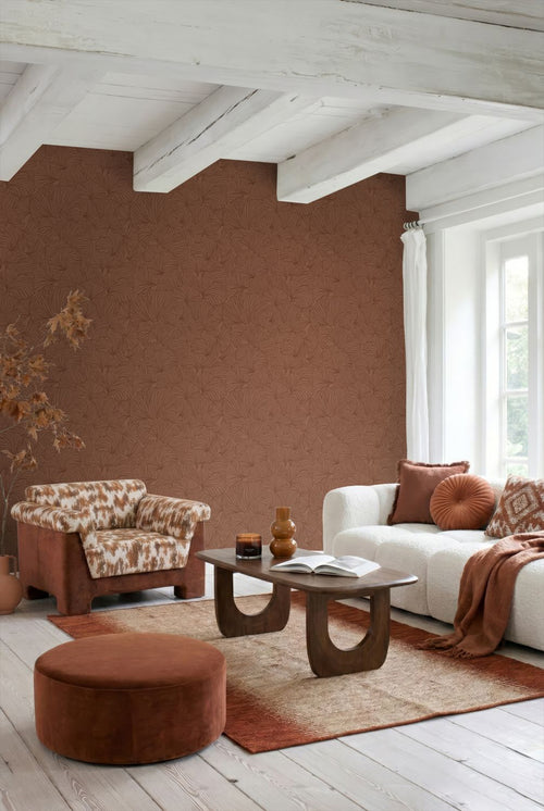 ESTAhome behang ginkgo bladeren terracotta - 53 cm x 10.05 m - 139617