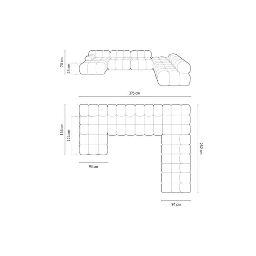 Cosmopolitan Design - Modulaire panoramische hoekbank rechts Cortina 7-zits, flueel donkerbeige - 282x376x70cm