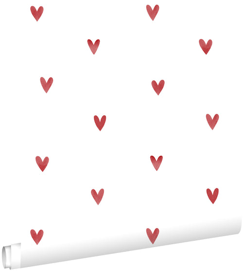 ESTAhome behang hartjes wit en rood - 50 x 900 cm - 131632 - vtwonen shop