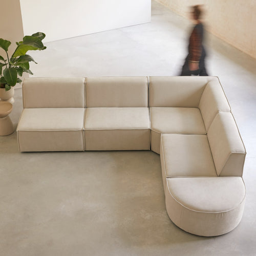 Tikamoon Modulaire hoekbank in beige stof, 5/6-zit - Beige