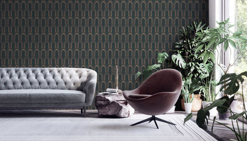 Livingwalls behang art deco motief zwart, beige, goud en metallic - 53 cm x 10.05 m - AS-391762 - vtwonen shop