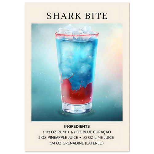 Artfulprints  Shark Bite cocktail - Ingrediënten   poster A4 21x29.7 cm