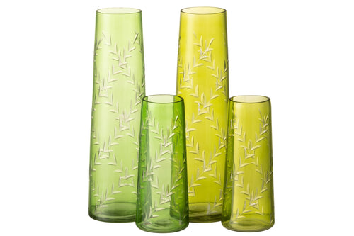 J-Line vaas Bladeren - glas - groen - large - 2 stuks - 24 cm hoog
