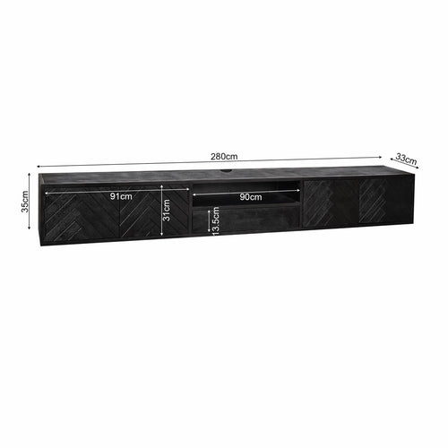 StarFurn Zwevend Tv-meubel New York - Zwart Hout - 280x35x33cm