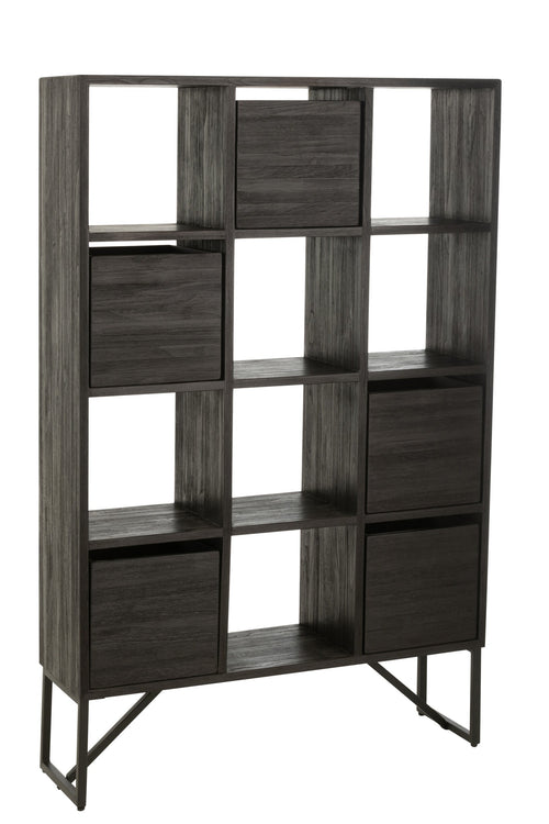 J-Line kast met lades - gerecycleerd hout - zwart