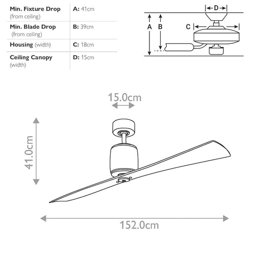 152 cm Deckenventilator mit 2 Flügeln, gebürstetes Ölbronze, Fernbedienung