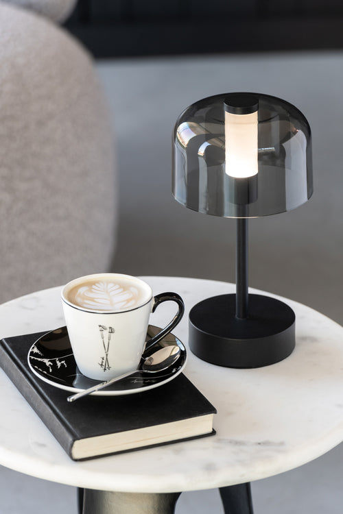 J-Line kopje + schoteltje -  keramiek - zwart/wit - small - doos van 4