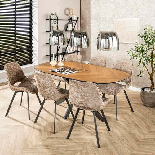 Giga Meubel Eetkamerstoel Swivel Rich - Champagne Stof - Set van 4 - vtwonen shop