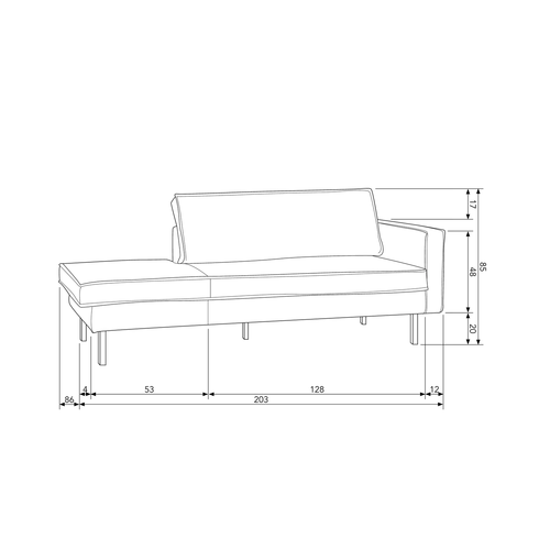 WOOOD daybed rechts Rodeo - Velvet - Teal - 85x266x86/213
