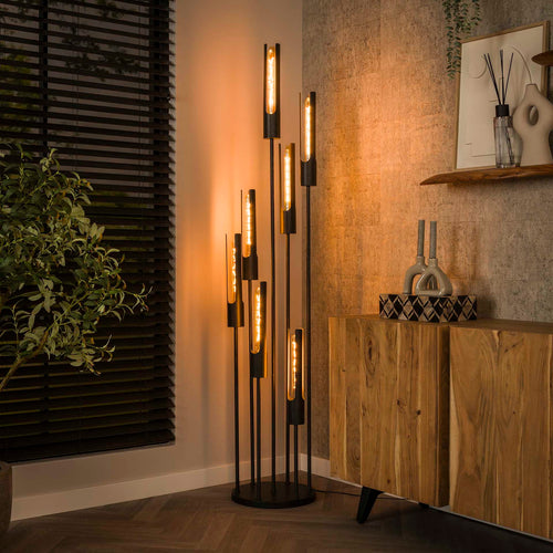Giga Meubel Vloerlamp Tube - Zwart Metaal - 7-Lichts - 35x35x186cm