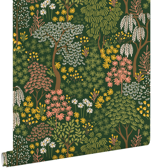 ESTAhome behang bomen en bloemen groen, roze en geel - 50 x 900 cm - 131189 - vtwonen shop