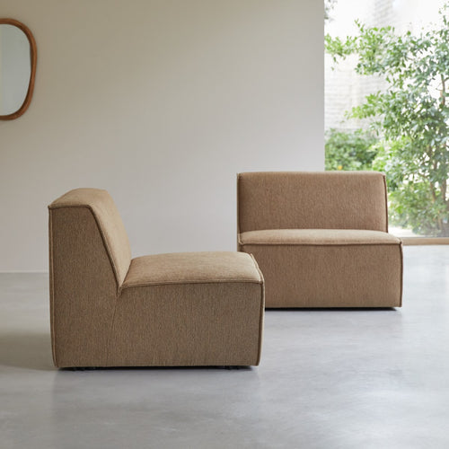 Tikamoon Modulaire rechte bank in camelkleurige stof, 2-zit - Bruin