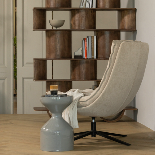 WOOOD draaifauteuil met hocker Kube - Chenille stof - Naturel - vtwonen shop