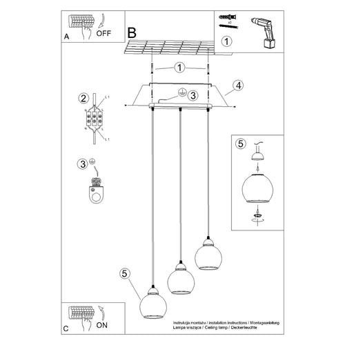 Sollux Lighting Hanglamp ALINO 3 zwart - 45x15x117cm