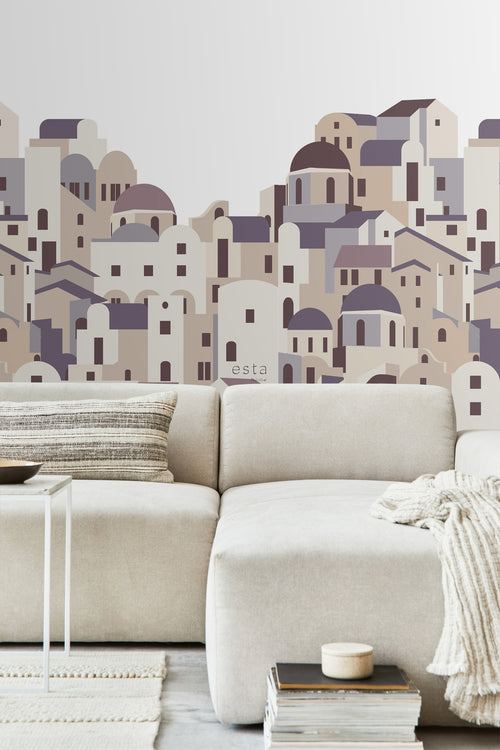 ESTAhome fotobehang mediterrane huisjes beige en grijs - 200 x 279 cm - 159260 - vtwonen shop