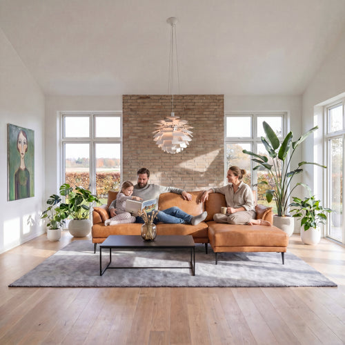 Furnhouse chaise longue bank rechts Soul - Cognacbruin - Leer - 155x233x88