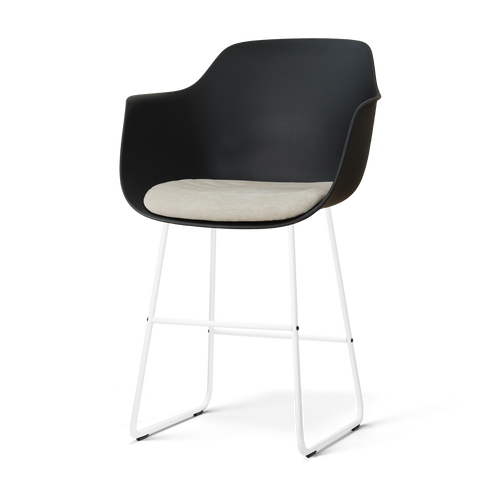 Nolon Nino-Liz barkruk zwart met naturelbeige zitkussen - wit onderstel - 65 cm