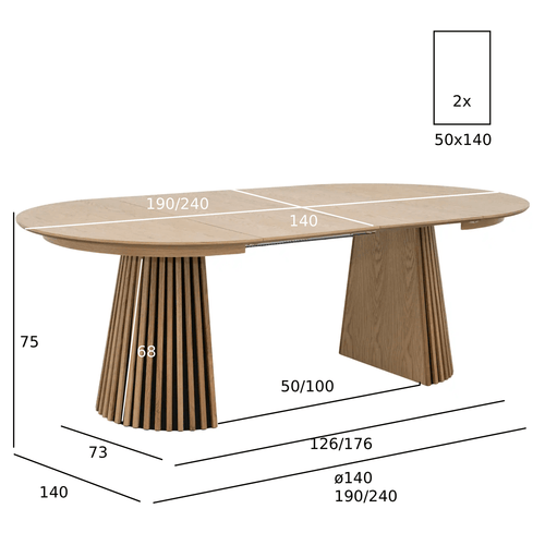 Furnhouse uitschuifbare eettafel Svendborg - Natuurlijk eikenhout - Ø 140/240x140 cm