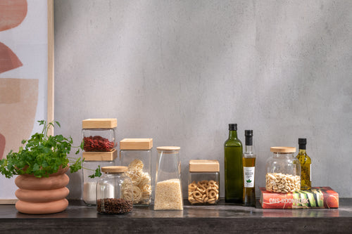 J-Line voorraadpot Brad - glas/bamboe - transparant/naturel - small - vtwonen shop