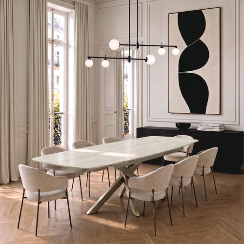 Premium Interiors - Uitschuifbare eettafel CAST - travertijnkeramiek travertijn 240cm