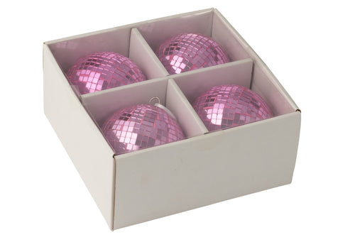 J-Line kerstbal Spiegel - glas - roze - large - doos van 4