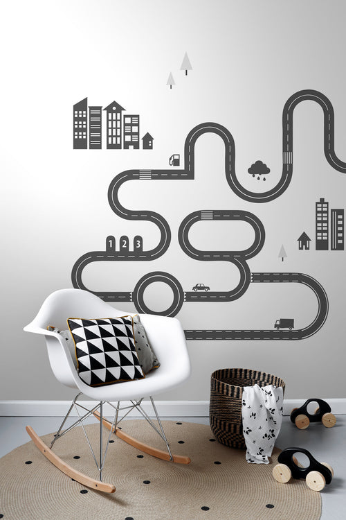 ESTAhome fotobehang getekende straat zwart en wit - 139.5 x 279 cm - 158835 - vtwonen shop