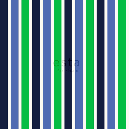 ESTAhome behang strepen marine blauw en groen - 53 cm x 10.05 m - 115819
