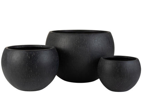 J-Line bloempot Rond Klei - keramiek - zwart - 3 stuks