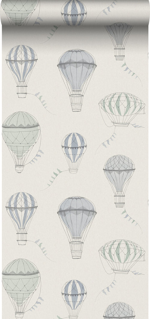 Borastapeter behang luchtballonnen vergrijsd blauw - 53 cm x 10.05 m - 660624 - vtwonen shop