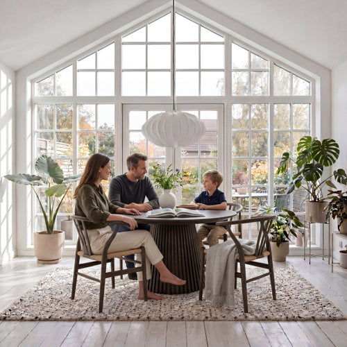 Furnhouse uitschuifbare eettafel Svendborg - Gerookt eikenhout - Ø 140/240x140 cm