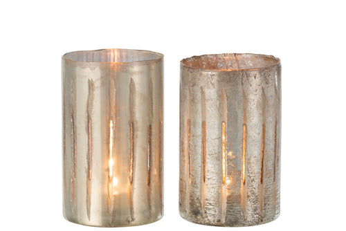 J-Line windlicht Streep - glas - blauw - large - 2 stuks - vtwonen shop