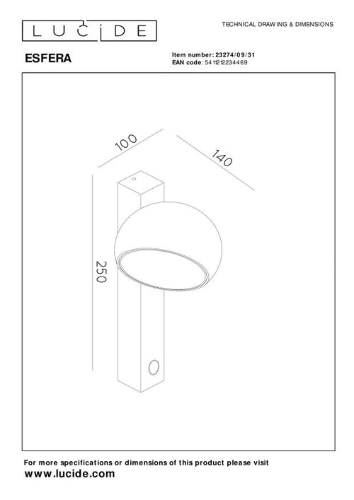 Lucide wandlamp ESFERA - Geïntegreerde LED - Wit