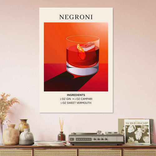 Artfulprints Poster met Lijst Negroni cocktail - Ingrediënten   - 70x100 cm - Rood