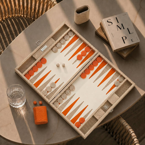 Premium Interiors - Backgammon - Groot BACKGAMMON - leer zandbeige 46cm