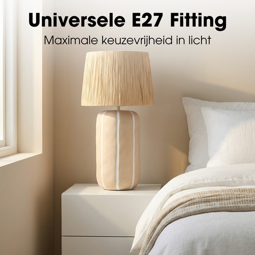 Mica Decorations Denton Tafellamp Woonkamer - Lamp Decoratief met Lampenkap - Bureaulamp Tafellampen Woonkamer - 61 x ⌀33 cm - Keramiek, Metaal,