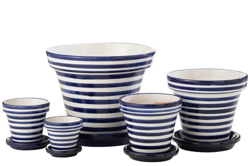 J-Line bloempot Granada Stripes Handmade + Painted - keramiek - blauw - extra large - Ø 50 cm