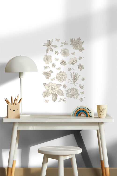 Sanders & Sanders muursticker bloemen warm grijs - 65 x 42.5 cm - 601340