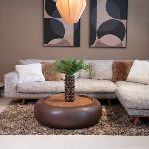 DÉJA Living Salontafel Draby - Donkerbruin/Walnoot - PU Leer - Ø102x34cm