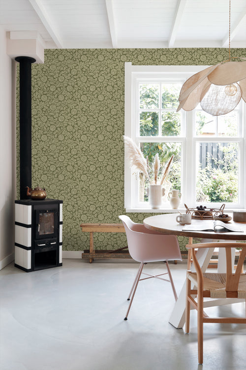 ESTAhome behang vintage bloemen olijfgroen - 50 x 900 cm - 131514 - vtwonen shop