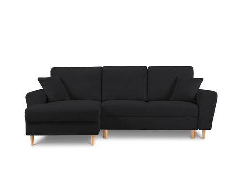 Cosmopolitan Design Uitklapbare hoekbank links met opbergdoos Kyoto 4-zits, boucle, zwart - 145x241x88cm