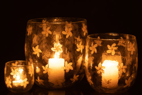 J-Line windlicht Bloemen  glas - geel - large - vtwonen shop