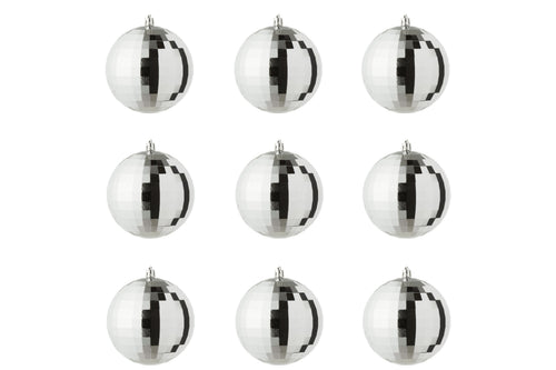 J-Line kerstbal Disco - kunststof - zilver - doos van 9